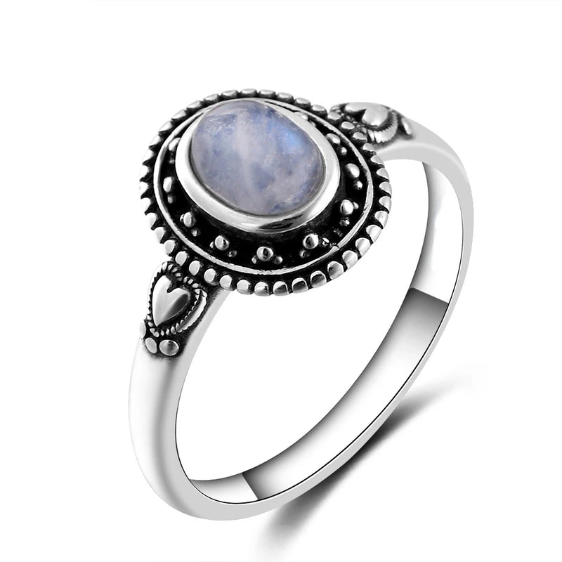 Natural Moonstone Silver Heart-Shaped Ring Engagement Wedding Party Gift