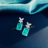 925 Silver Four-Leaf Clover Earrings Paraiba Party Jewelry