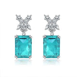 925 Silver Four-Leaf Clover Earrings Paraiba Party Jewelry
