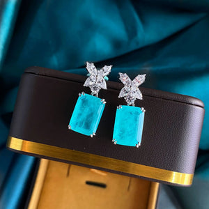 925 Silver Four-Leaf Clover Earrings Paraiba Party Jewelry