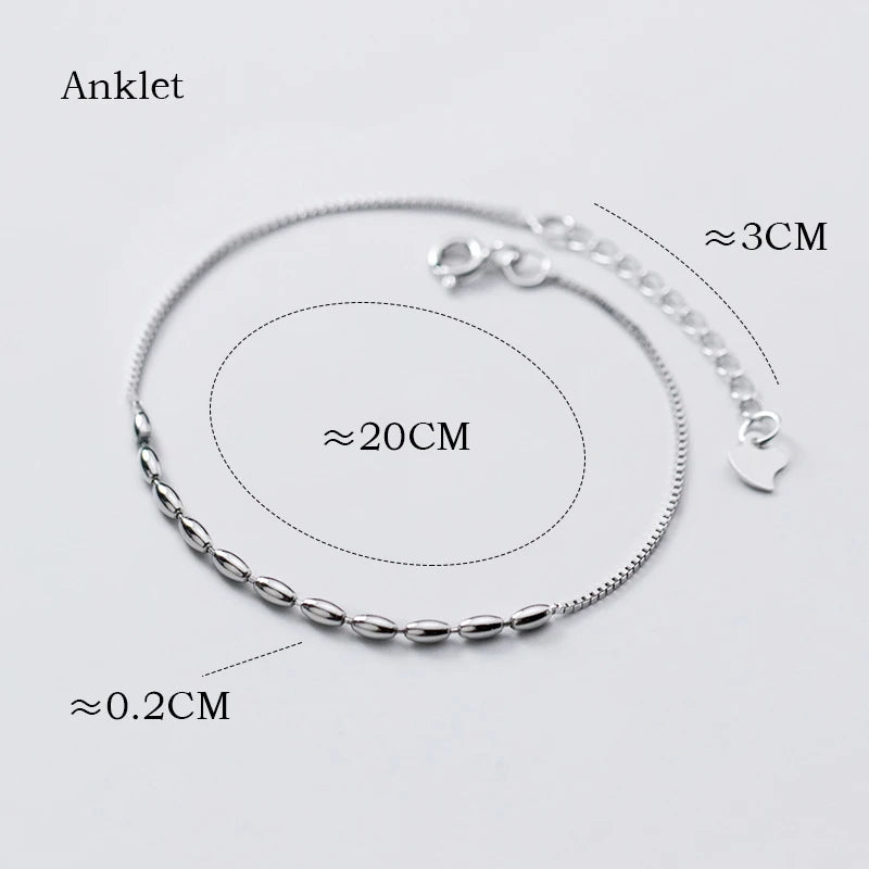 925 Silver Oval Beads Anklet Jewelry Foot Bracelet for Women