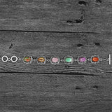 Colorful Natural Stone Flower Bracelet Tibetan Silver Plated 6 Chakra Tiger Eye