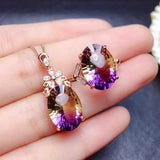 Colorful Purple Amethyst Gemstone Pendant Necklace 18k Rose Filled