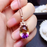 Colorful Purple Amethyst Gemstone Pendant Necklace 18k Rose Filled
