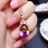 Colorful Purple Amethyst Gemstone Pendant Necklace 18k Rose Filled
