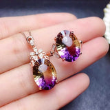 Colorful Purple Amethyst Gemstone Pendant Necklace 18k Rose Filled