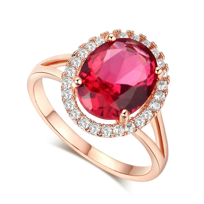 Red Stone Crystal Wedding Ring Top Rose Austrian Crystals R227
