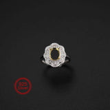 925 Sterling Silver Oval Flower Prong Bezel DIY Adjustable Ring Setting