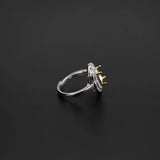 925 Sterling Silver Oval Flower Prong Bezel DIY Adjustable Ring Setting
