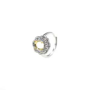 925 Sterling Silver Oval Flower Prong Bezel DIY Adjustable Ring Setting