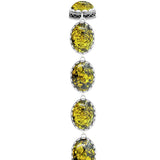 Vintage Oval Flower Amber Strand Bracelet Antique Silver Plated Jewelry