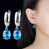 Oval Topaz 925 Silver Drop Earrings Statement Jewelry