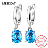 Oval Topaz 925 Silver Drop Earrings Statement Jewelry
