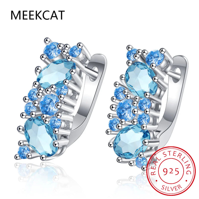 Natural Topaz 925 Silver Stud Earrings Women Gemstone Jewelry