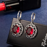 Emerald Crystal Drop Hoop Earrings 925 Silver Hollow Heart Green Red