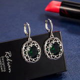 Emerald Crystal Drop Hoop Earrings 925 Silver Hollow Heart Green Red