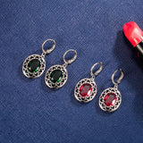 Emerald Crystal Drop Hoop Earrings 925 Silver Hollow Heart Green Red