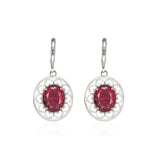 Emerald Crystal Drop Hoop Earrings 925 Silver Hollow Heart Green Red