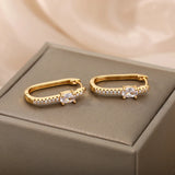 Zircon Stainless Steel Oval Hoop Earrings Wedding Jewelry