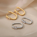 Zircon Stainless Steel Oval Hoop Earrings Wedding Jewelry
