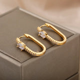 Zircon Stainless Steel Oval Hoop Earrings Wedding Jewelry