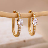 Zircon Stainless Steel Oval Hoop Earrings Wedding Jewelry