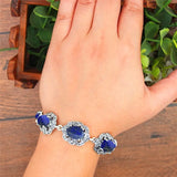Lapis Lazuli Stone Bracelet Plum Flower Vintage Antique Silver Jewelry