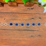 Lapis Lazuli Stone Bracelet Plum Flower Vintage Antique Silver Jewelry