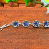 Lapis Lazuli Stone Bracelet Plum Flower Vintage Antique Silver Jewelry
