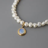 Moonstone Pendant Pearl Bead Necklace Freshwater Choker