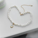 Moonstone Pendant Pearl Bead Necklace Freshwater Choker