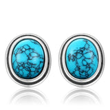Moonstone Turquoise 925 Silver Stud Earrings Vintage Jewelry