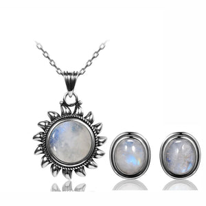Moonstone Turquoise 925 Silver Stud Earrings Vintage Jewelry