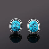 Moonstone Turquoise 925 Silver Stud Earrings Vintage Jewelry