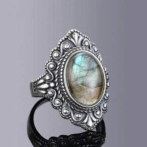 Labradorite 925 Sterling Silver Ring Retro Gemstone Rings Jewelry Gift