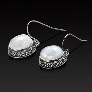 Moonstone Drop Earrings 925 Sterling Silver Vintage Ear Jewelry