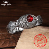 Red Stone 925 Silver Bracelet Crystal Flower Vintage Thai Bangles