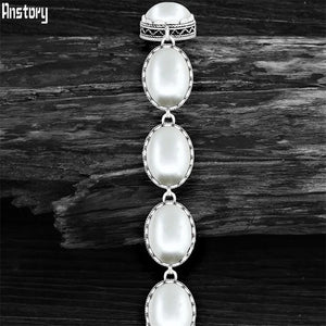 Vintage Oval Pearl Bracelet Antique Silver Plated