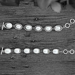 Vintage Oval Pearl Bracelet Antique Silver Plated