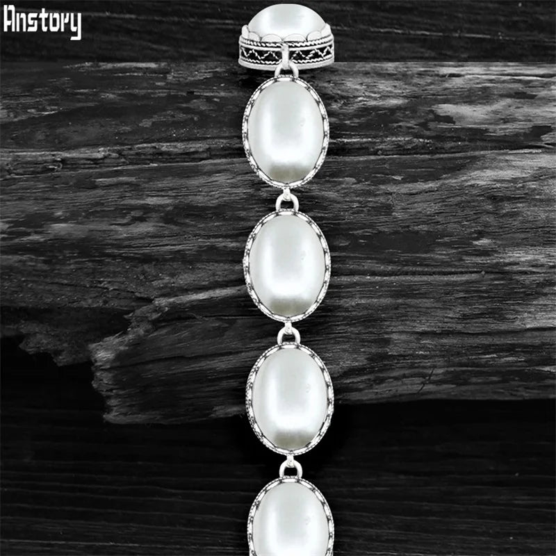 Vintage Oval Pearl Bracelet Antique Silver Plated