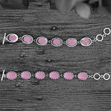 Pink Opal Strand Bracelet Flower Bead Antique Silver Plated Jewelry
