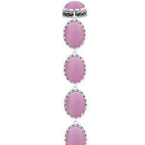 Pink Opal Strand Bracelet Flower Bead Antique Silver Plated Jewelry