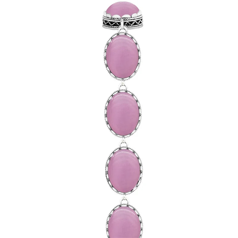 Pink Opal Strand Bracelet Flower Bead Antique Silver Plated Jewelry