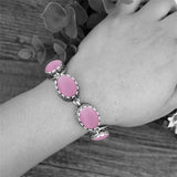 Pink Opal Strand Bracelet Flower Bead Antique Silver Plated Jewelry