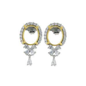 Sterling Silver Oval Prong Bezel Earring Settings for Gemstone