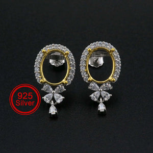 Sterling Silver Oval Prong Bezel Earring Settings for Gemstone