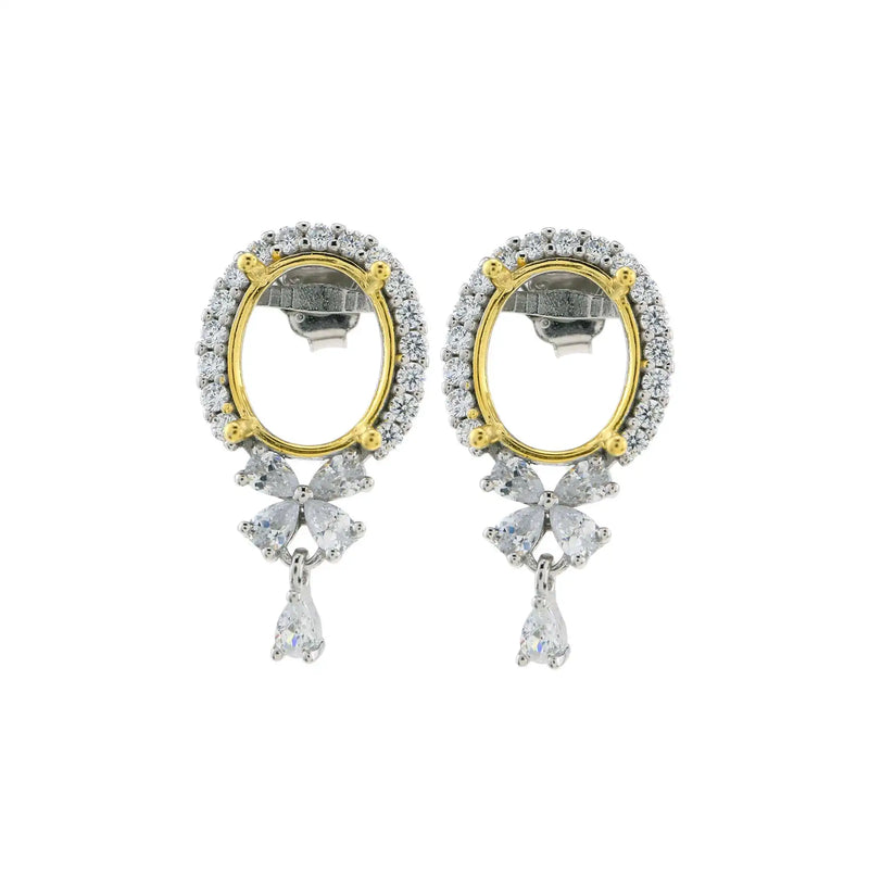 Sterling Silver Oval Prong Bezel Earring Settings for Gemstone