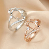 Art Deco Bypass Ring Setting 925 Silver Rose Plated Adjustable Band