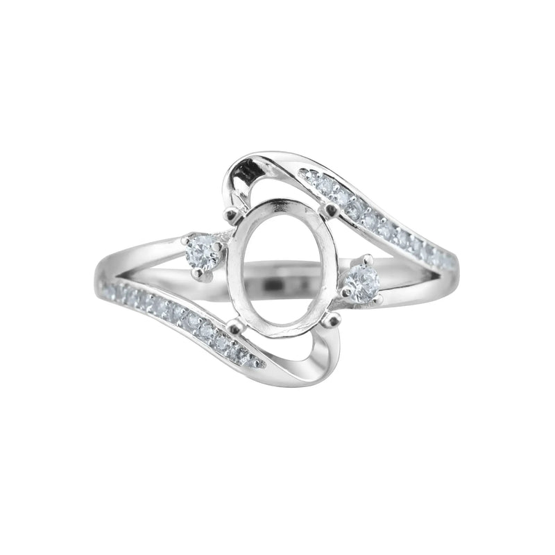 Art Deco Bypass Ring Setting 925 Silver Rose Plated Adjustable Band
