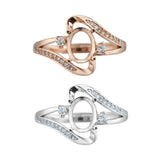 Art Deco Bypass Ring Setting 925 Silver Rose Plated Adjustable Band